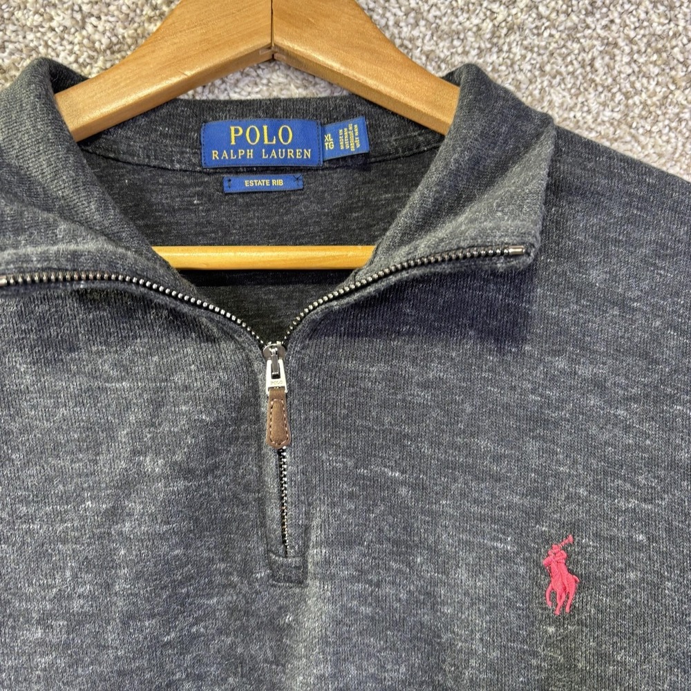 Polo Ralph Lauren Estate Rib Sweater Mens XL‎ Gray Quarter Zip Pullover Cotton